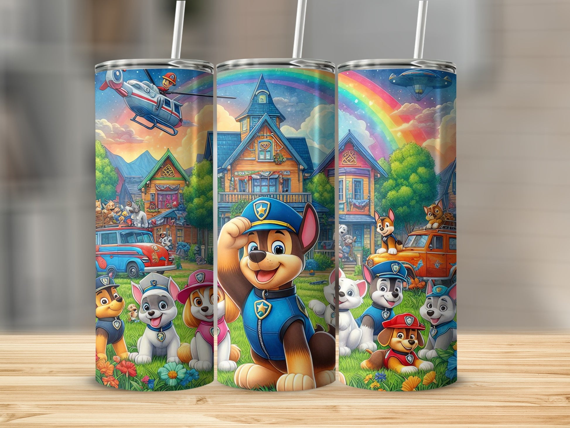 Colorful Character Scene Tumbler with Rainbow Background