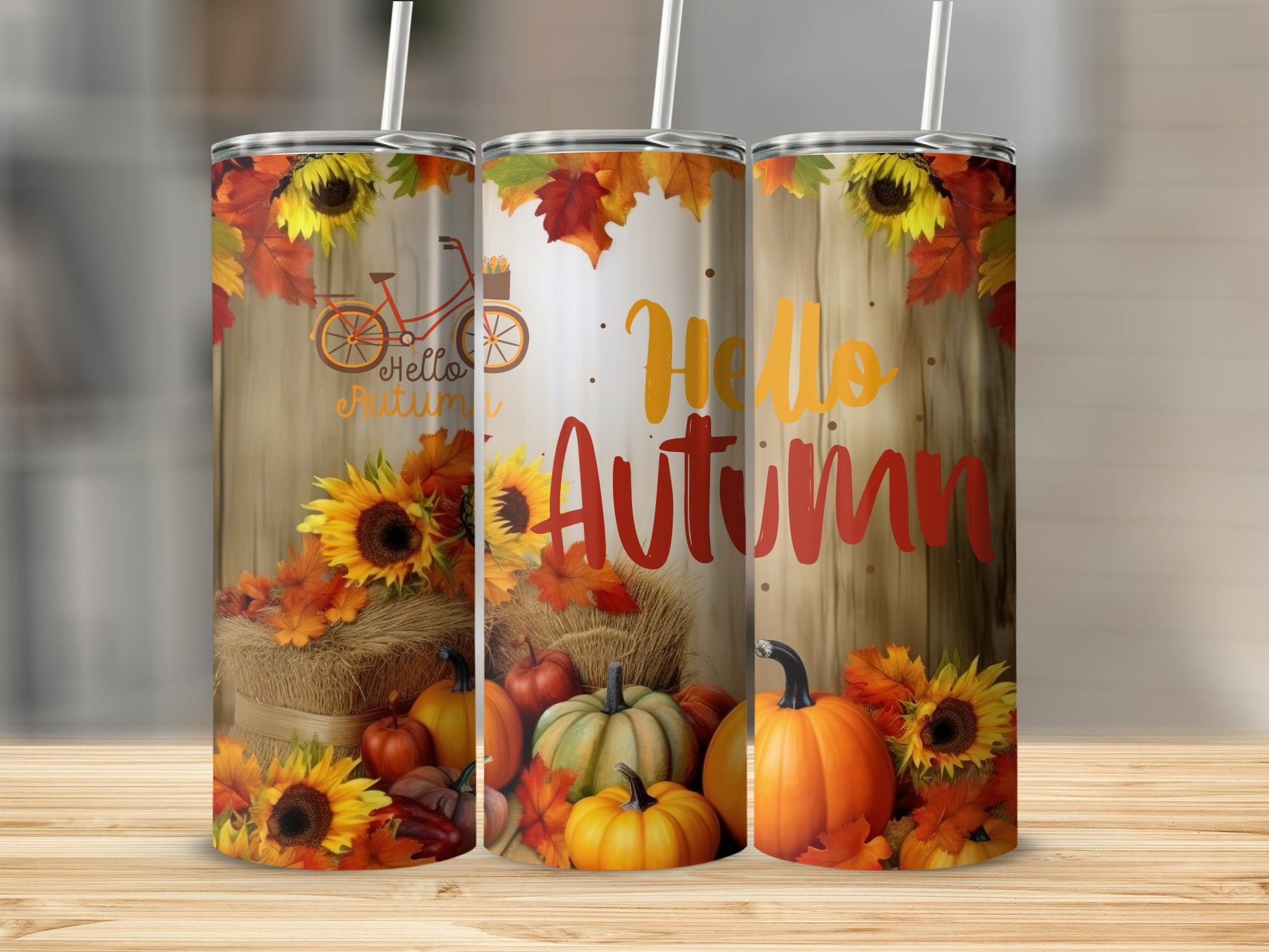 Hello Autumn Sunflower Pumpkin Tumbler Cup Product