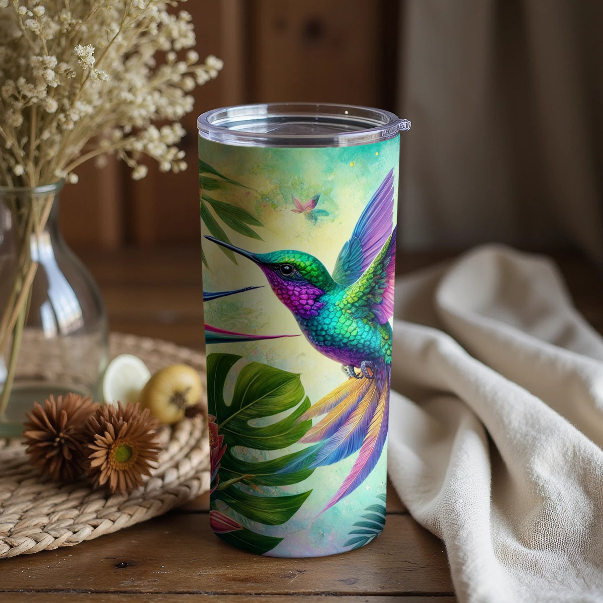 Colorful Hummingbird Design Insulated Tumbler Cup