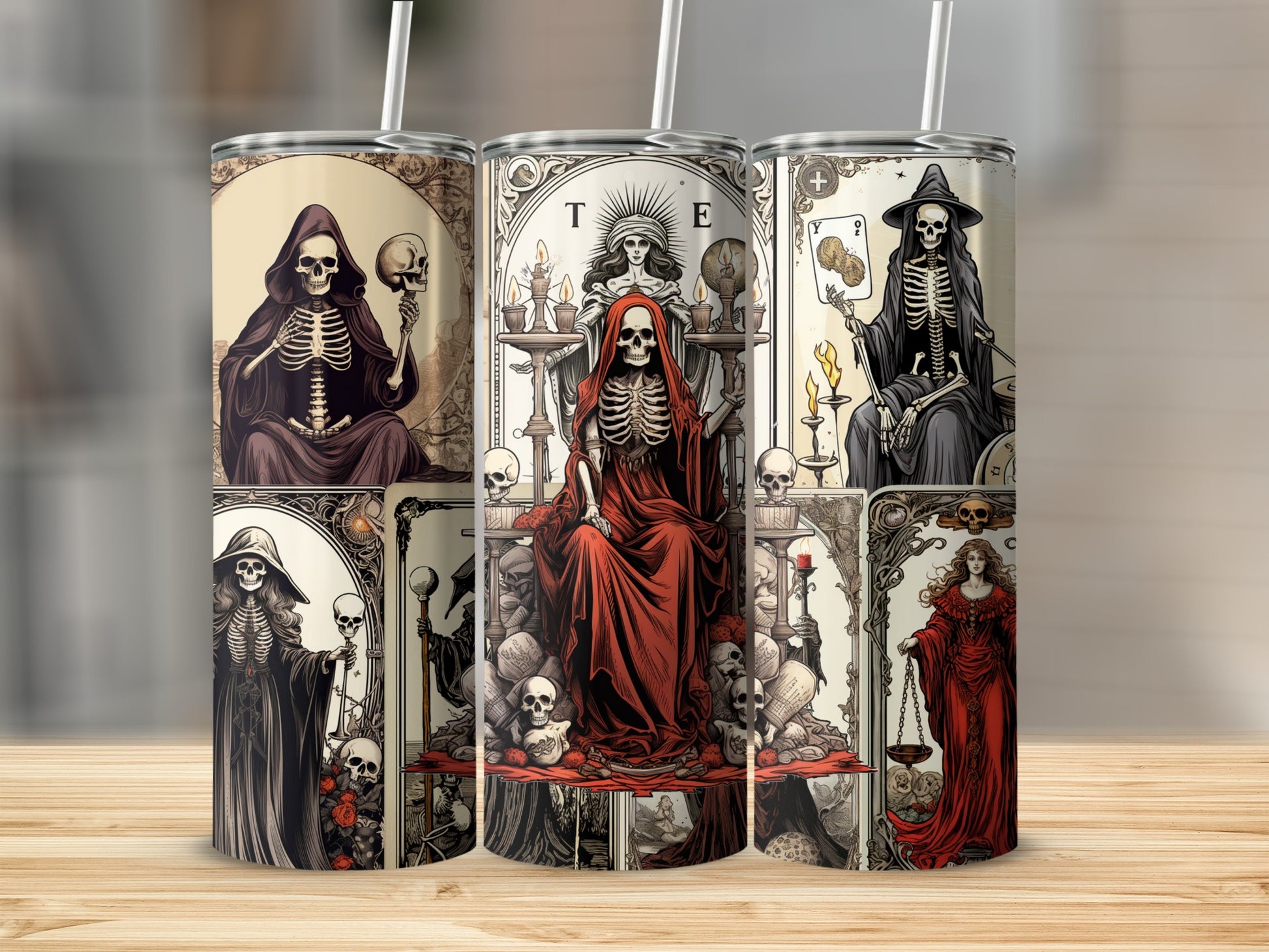 Gothic Tarot Skeleton Design Insulated Tumbler Set