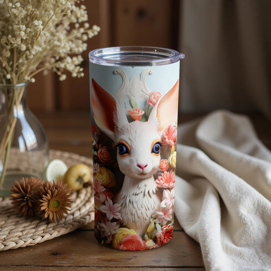Whimsical Rabbit Tumbler with Floral Design for Drinkware