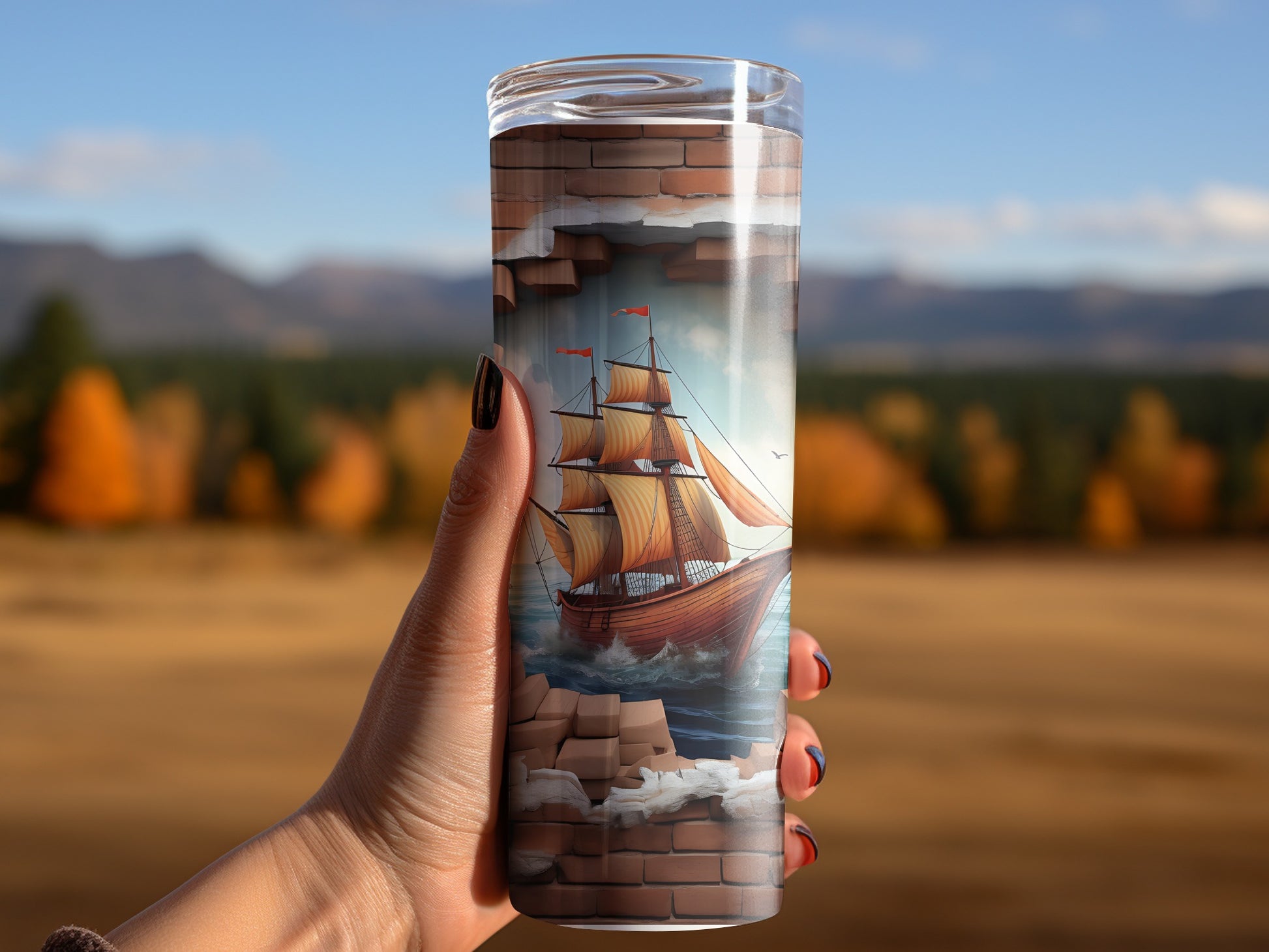 Vintage Sailboat in Nostalgic Landscape Tumbler