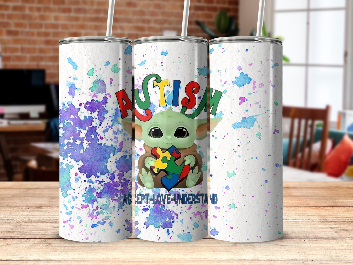 Autism Awareness Baby Yoda Themed Tumbler Product