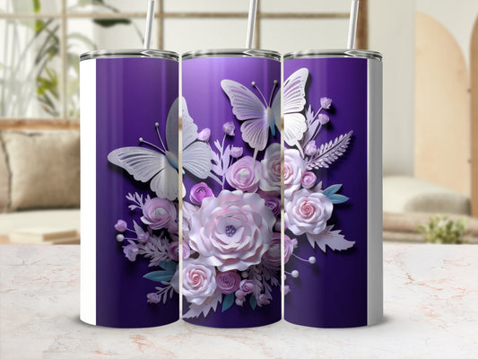Elegant Purple Butterfly Floral Arrangement Tumbler