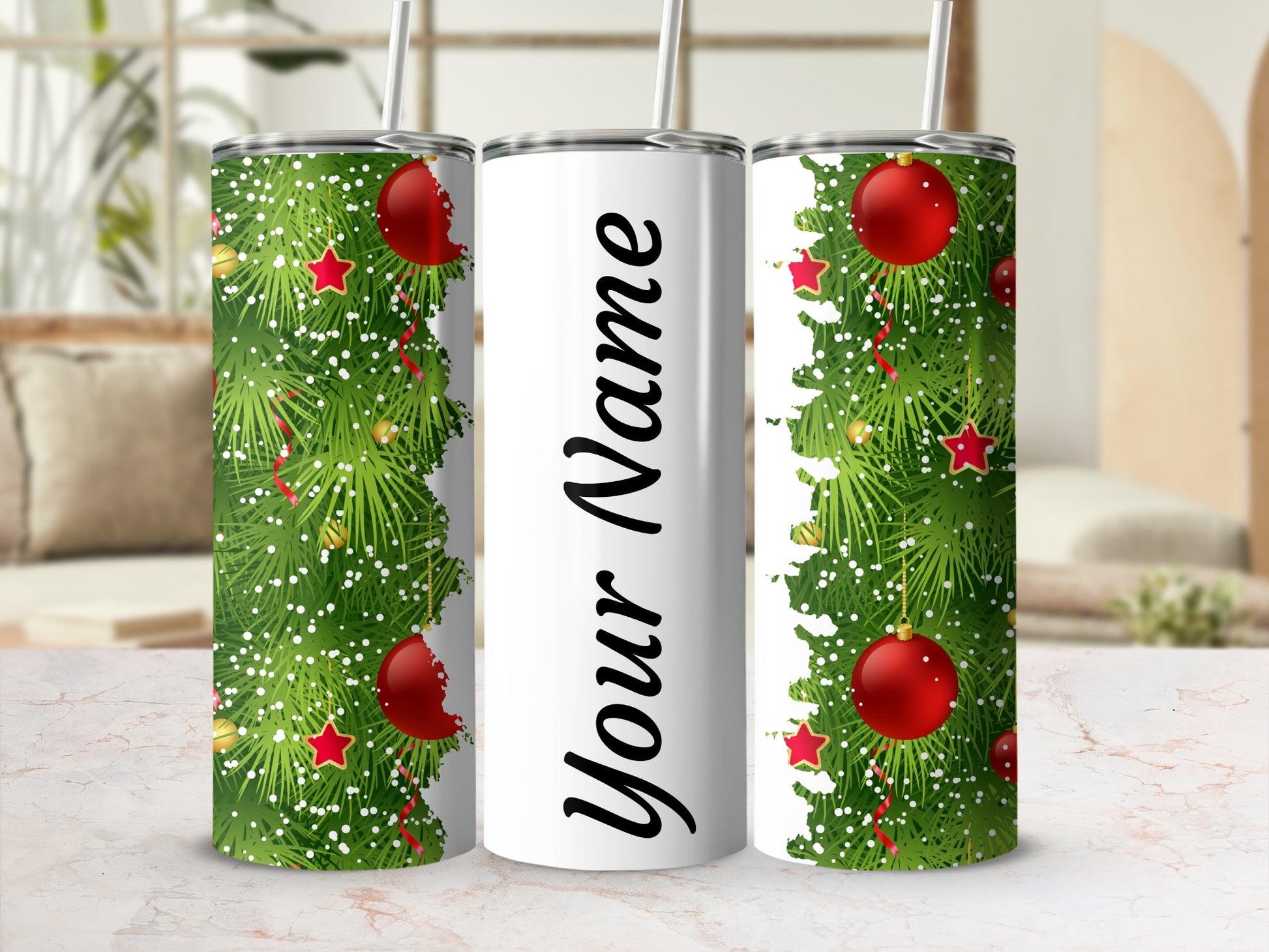 Personalized Christmas Tree Design Tumbler Cup