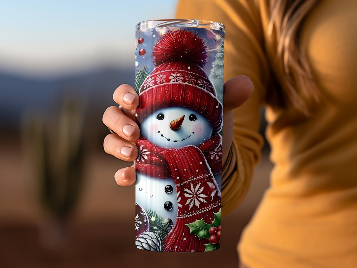 Festive Snowman in Red Hat Insulated Travel Tumbler