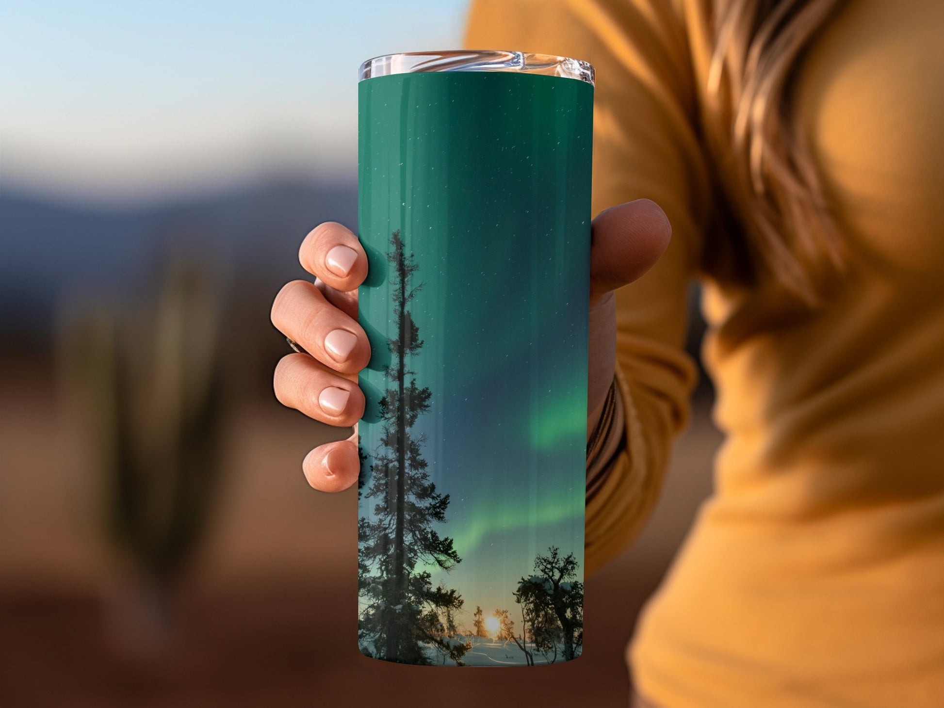 Northern Lights Forest Scenic Design Tumbler