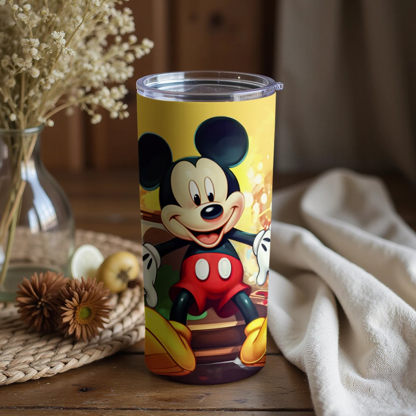 Playful Mickey Mouse character travel tumbler