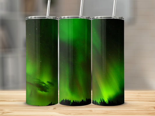 Northern Lights Green Tumbler Cup with Straw