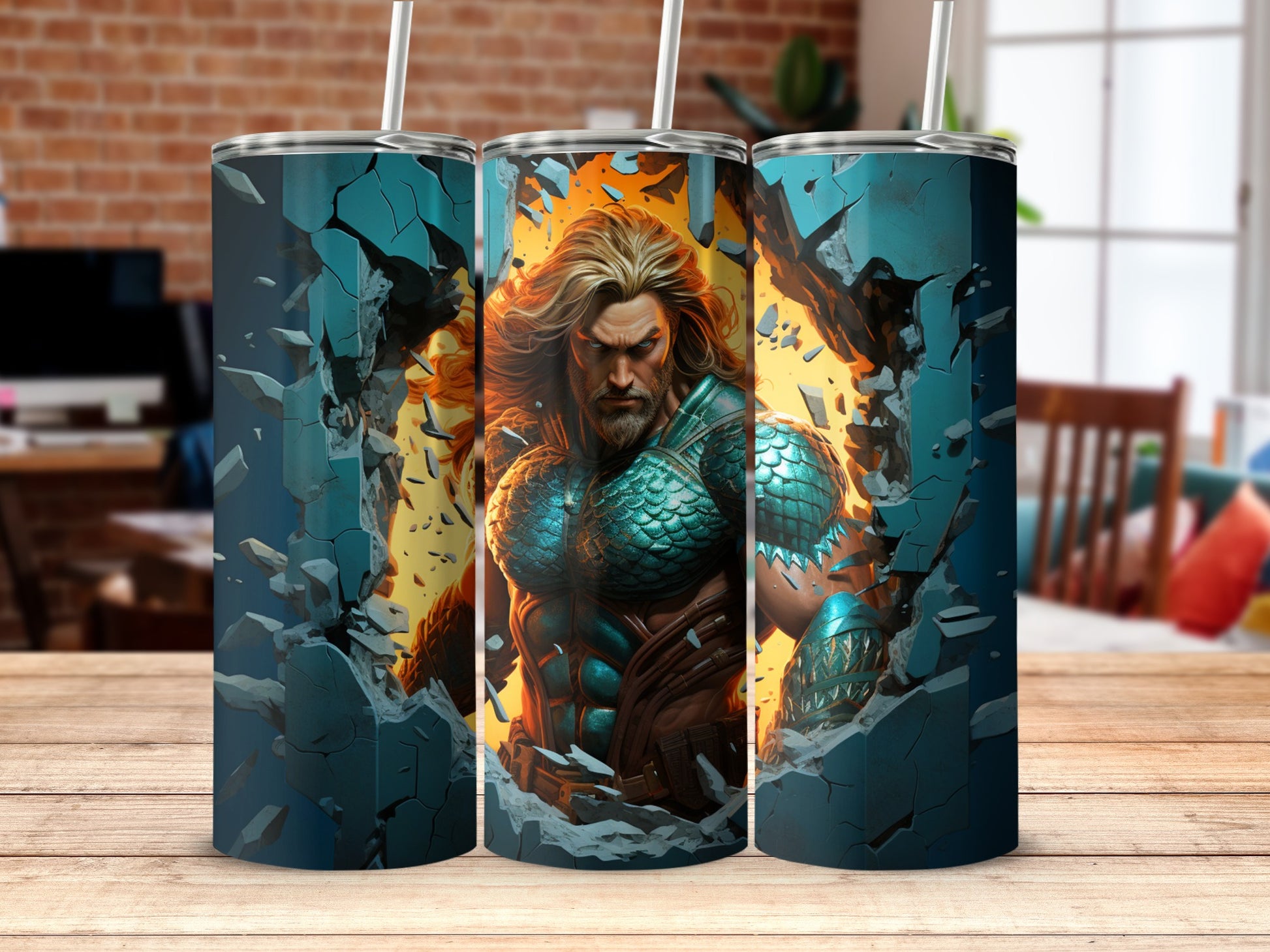 Epic Warrior Breaking Through Wall Tumbler Cup
