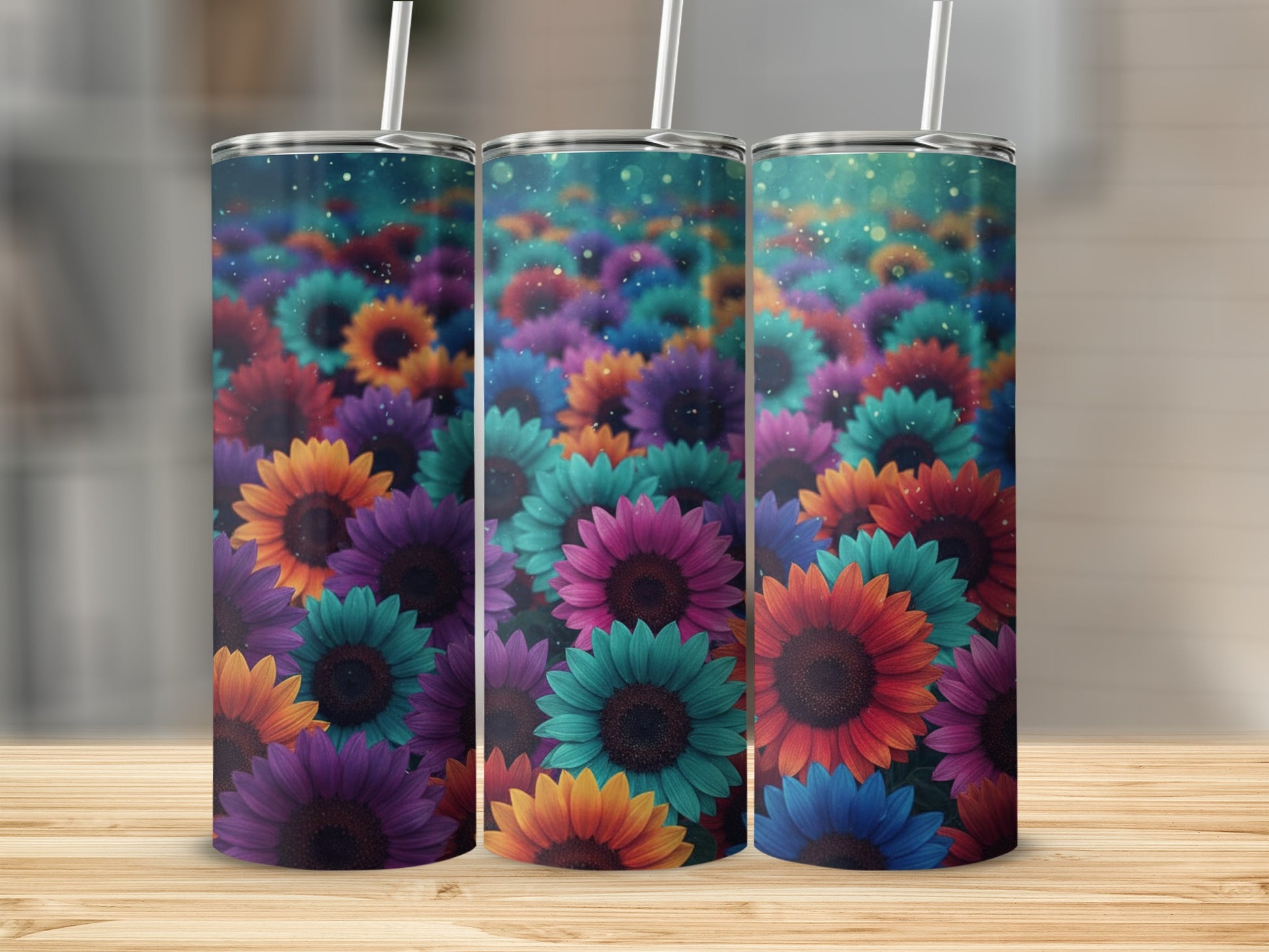 Colorful Floral Design Stainless Steel Tumbler Cup