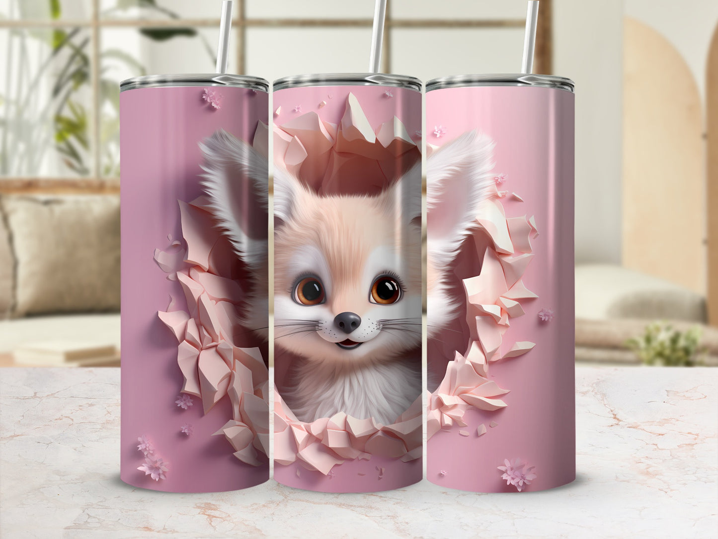 Cute Fox Design Insulated Stainless Steel Tumbler Cup