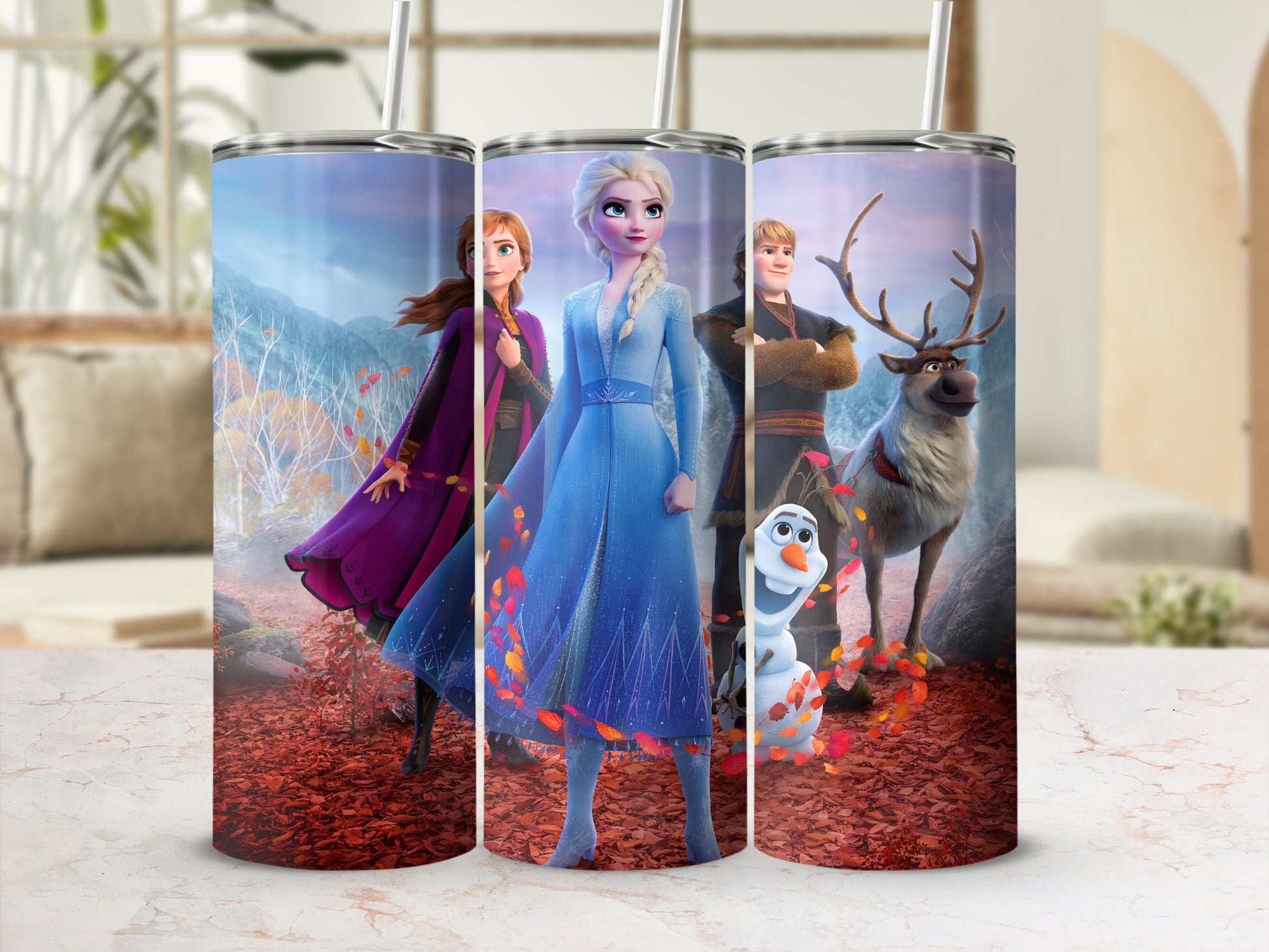 Frozen Characters Themed Tumblers with Straws Beverage