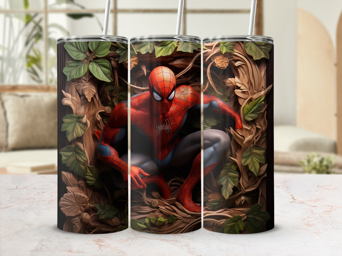 Spider Hero in Forest Design Stainless Steel Tumbler