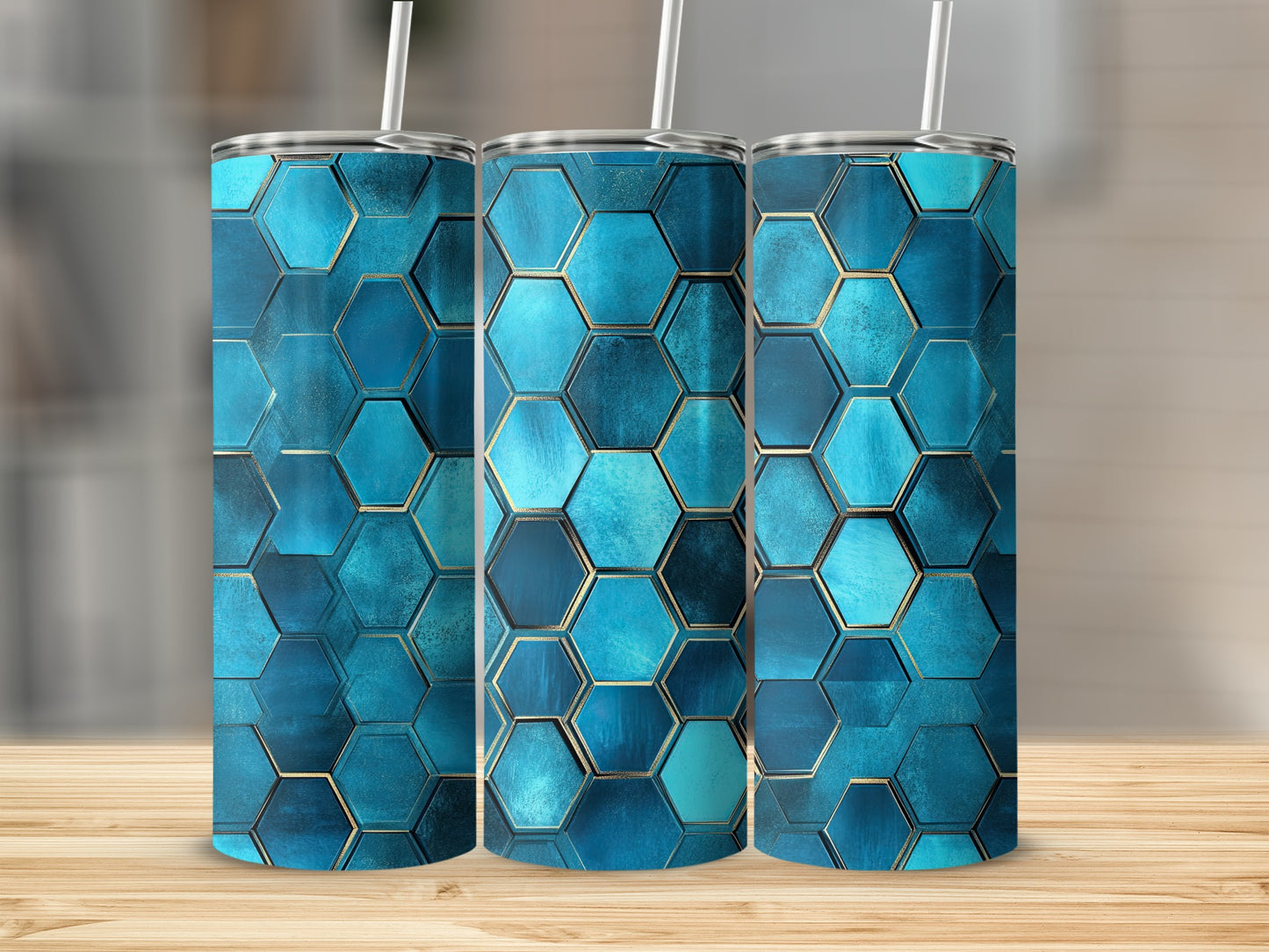 Hexagon Pattern with Turquoise Colors Digital Tumblers