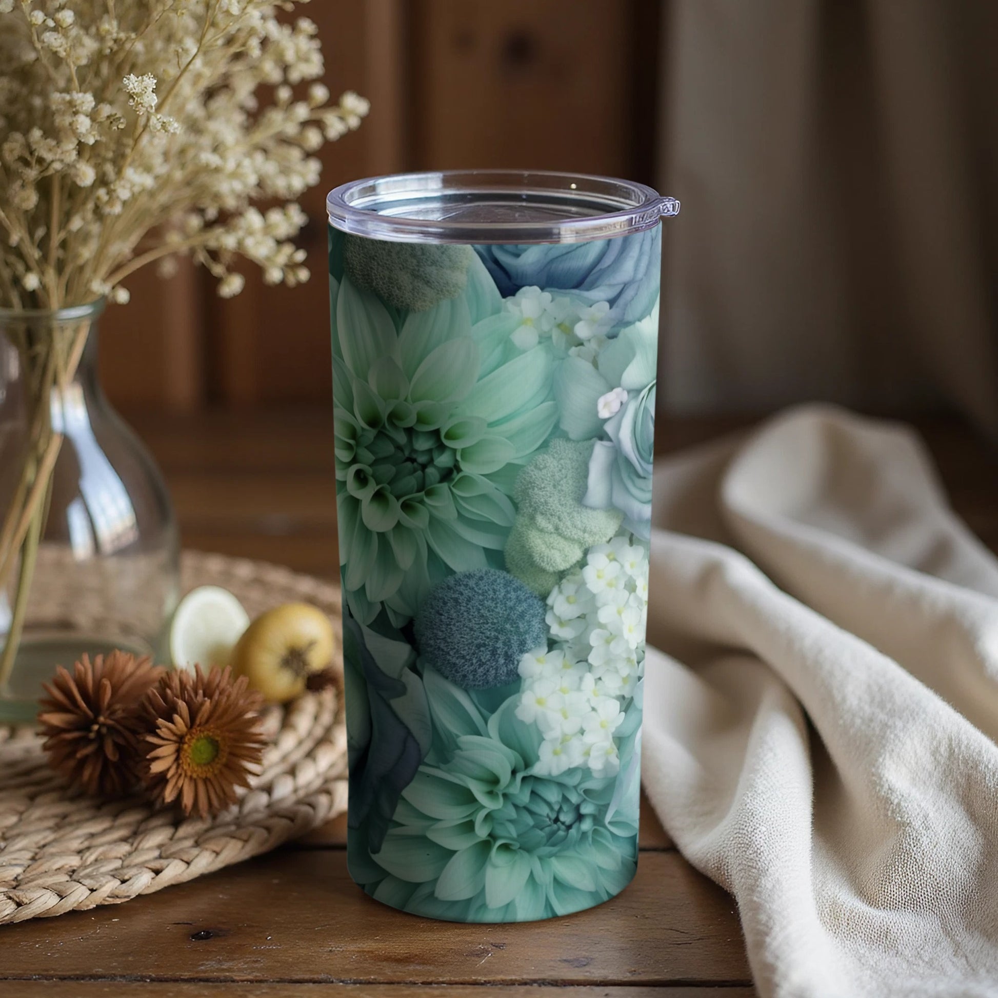 Elegant Floral Travel Tumbler with Lid for Hot and Cold Drinks