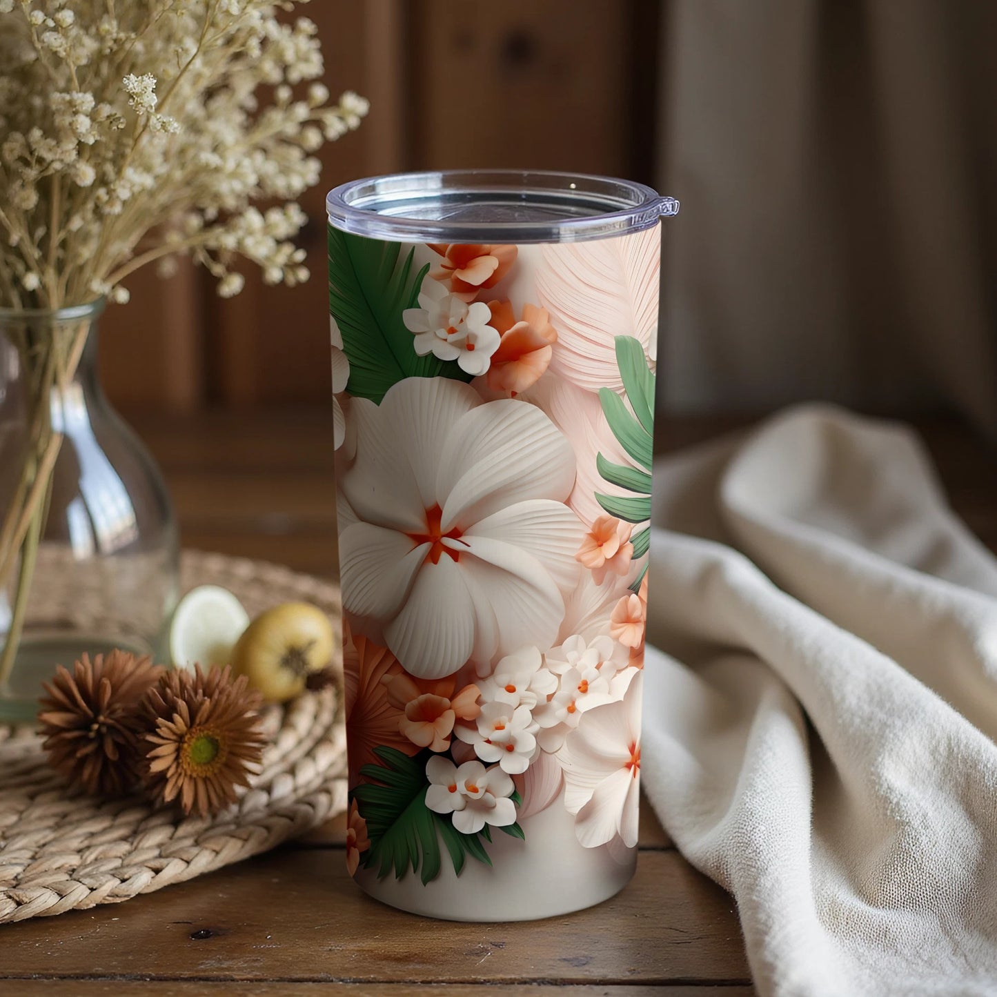 Floral Tumbler with Lid for Beverages and Travel Use