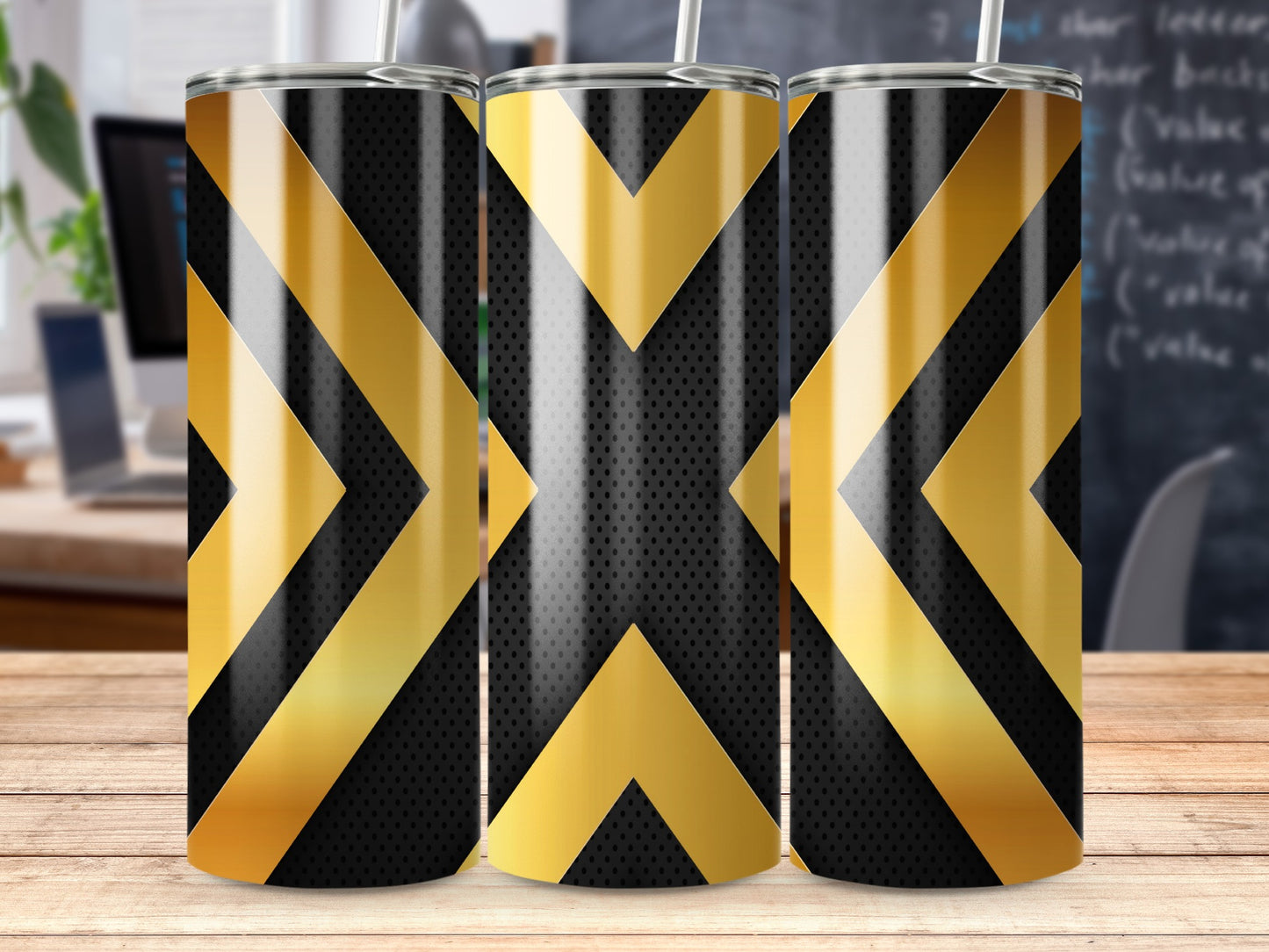Golden Stripes Arrow Direction On Black Tumblers