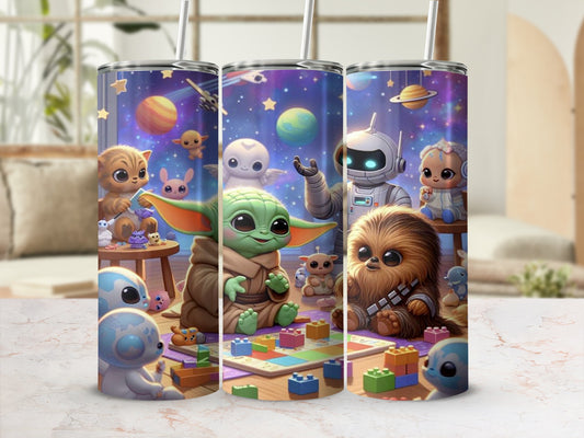 Cute Cartoon Space Characters Themed Tumbler