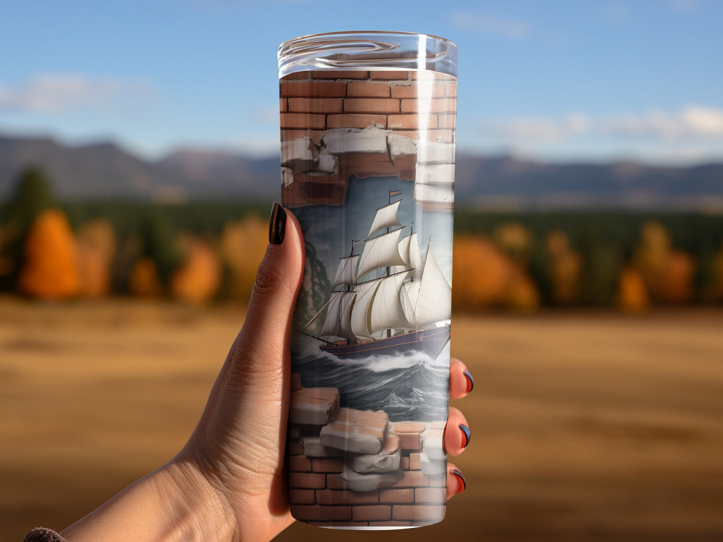 Sailing Ship and Brick Wall Tumbler Product