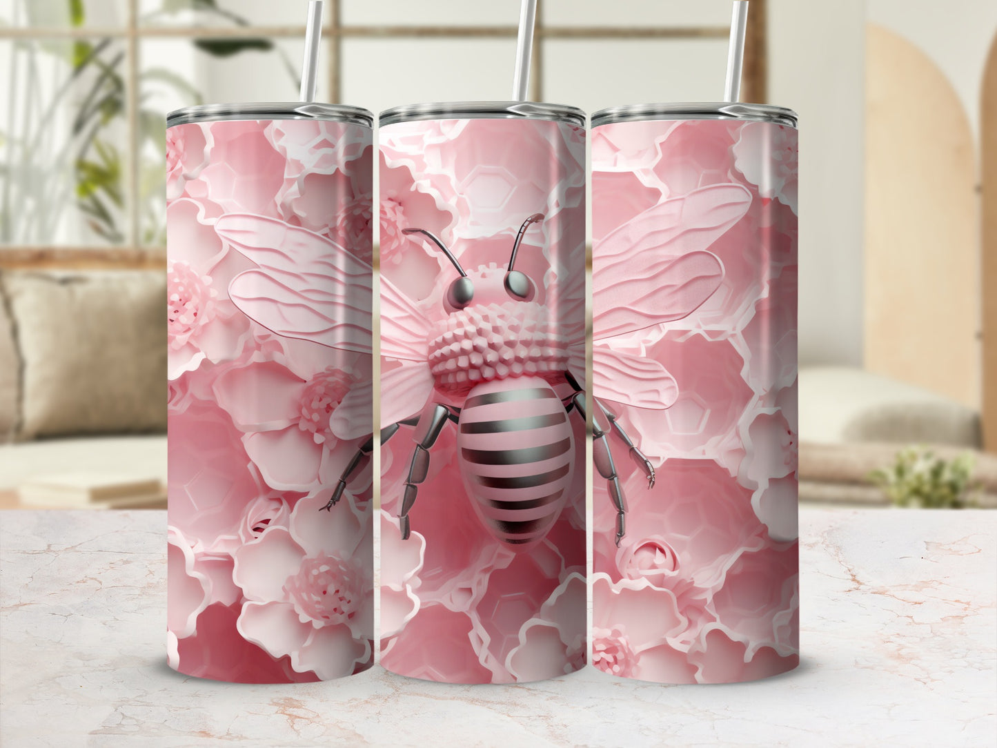 Pink Bee Honeycomb Flower Artistic Tumbler product type