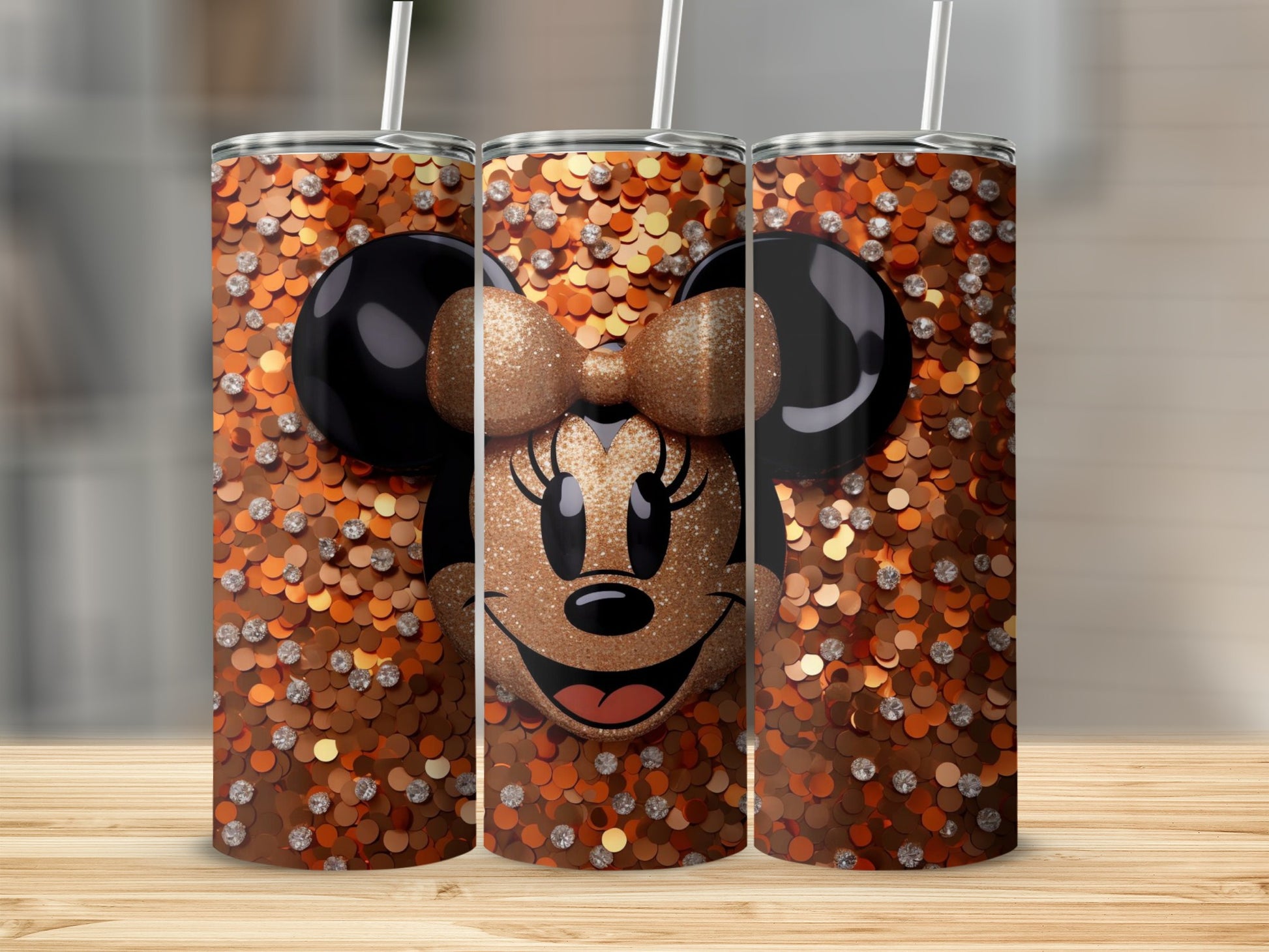 Custom Glitter Minnie Design Tumbler Vibrant Print