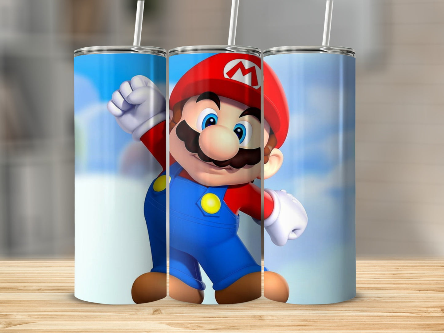 Mario Character Print Tumbler with Straw Drinkware