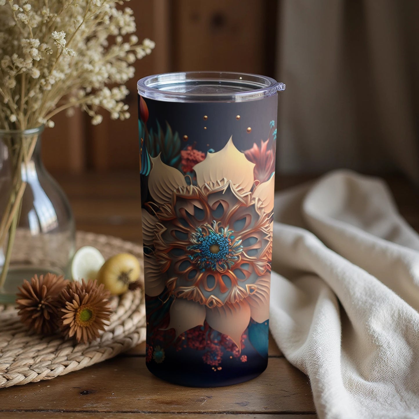 Elegant Floral Design Insulated Tumbler Cup