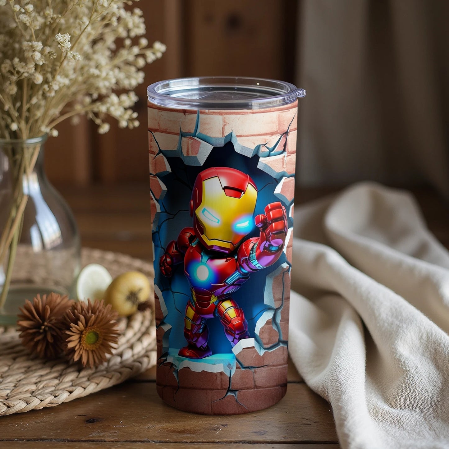 Iron Man Breaking Through Wall Design Tumbler