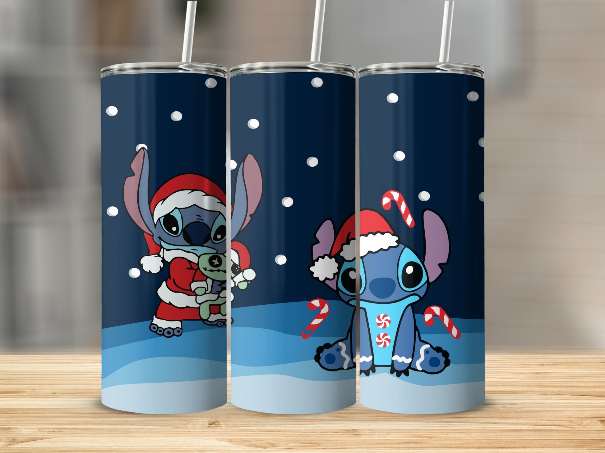 Cute Christmas Themed Tumbler with Cartoon Character