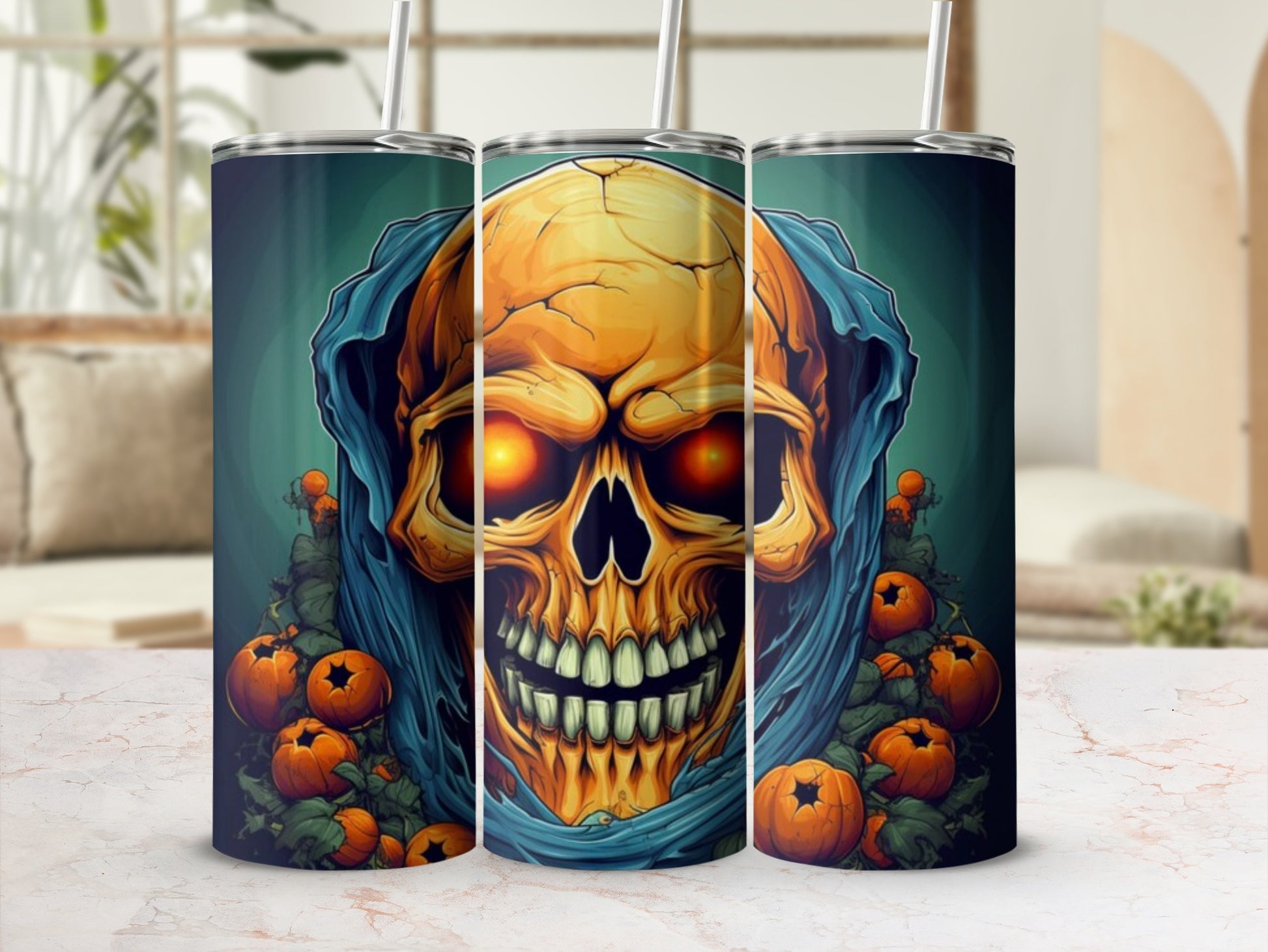 Skull and Pumpkin Halloween Design Insulated Tumbler
