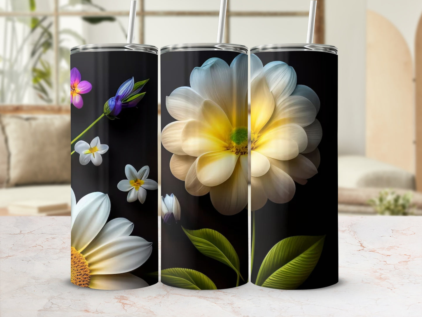 Beautiful Floral Design on Black Background Tumbler