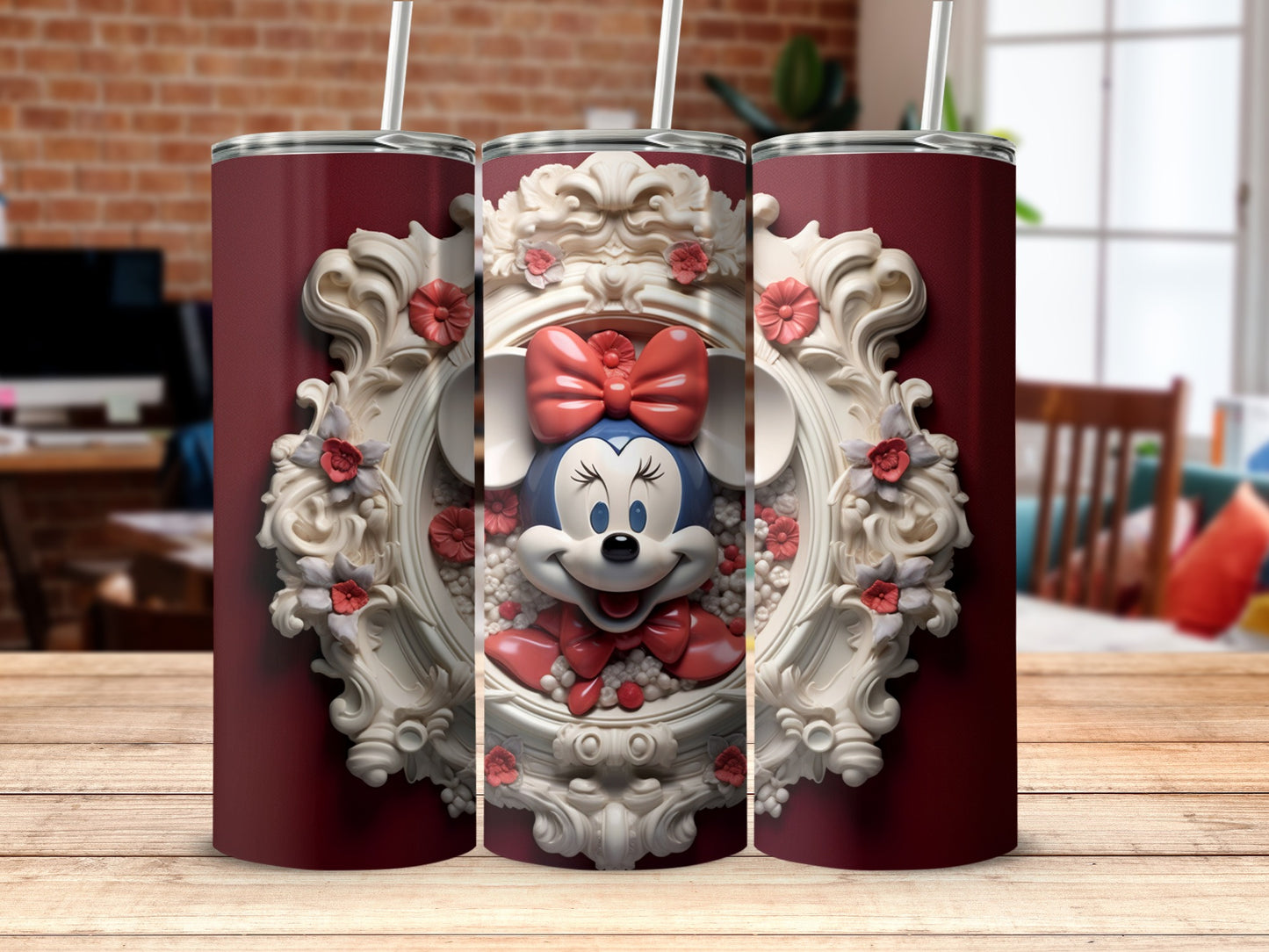 Cute Minnie Mouse Abstract Art Drink Tumbler