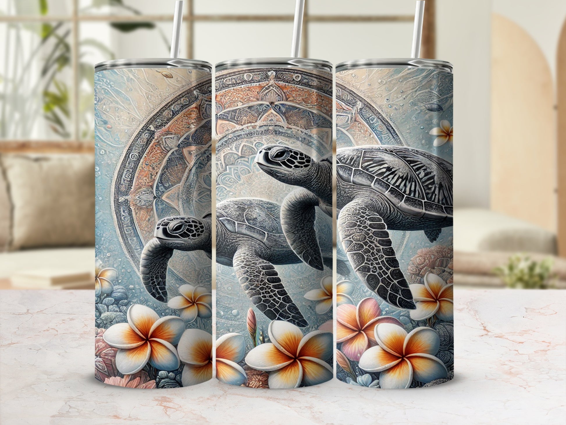 Sea Turtle Floral Design Insulated Tumbler Product