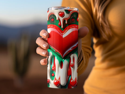 Red Heart Love Drip Abstract Valentine's Day! Hearts Drips Abstract Green And Red Design Art Tumblers