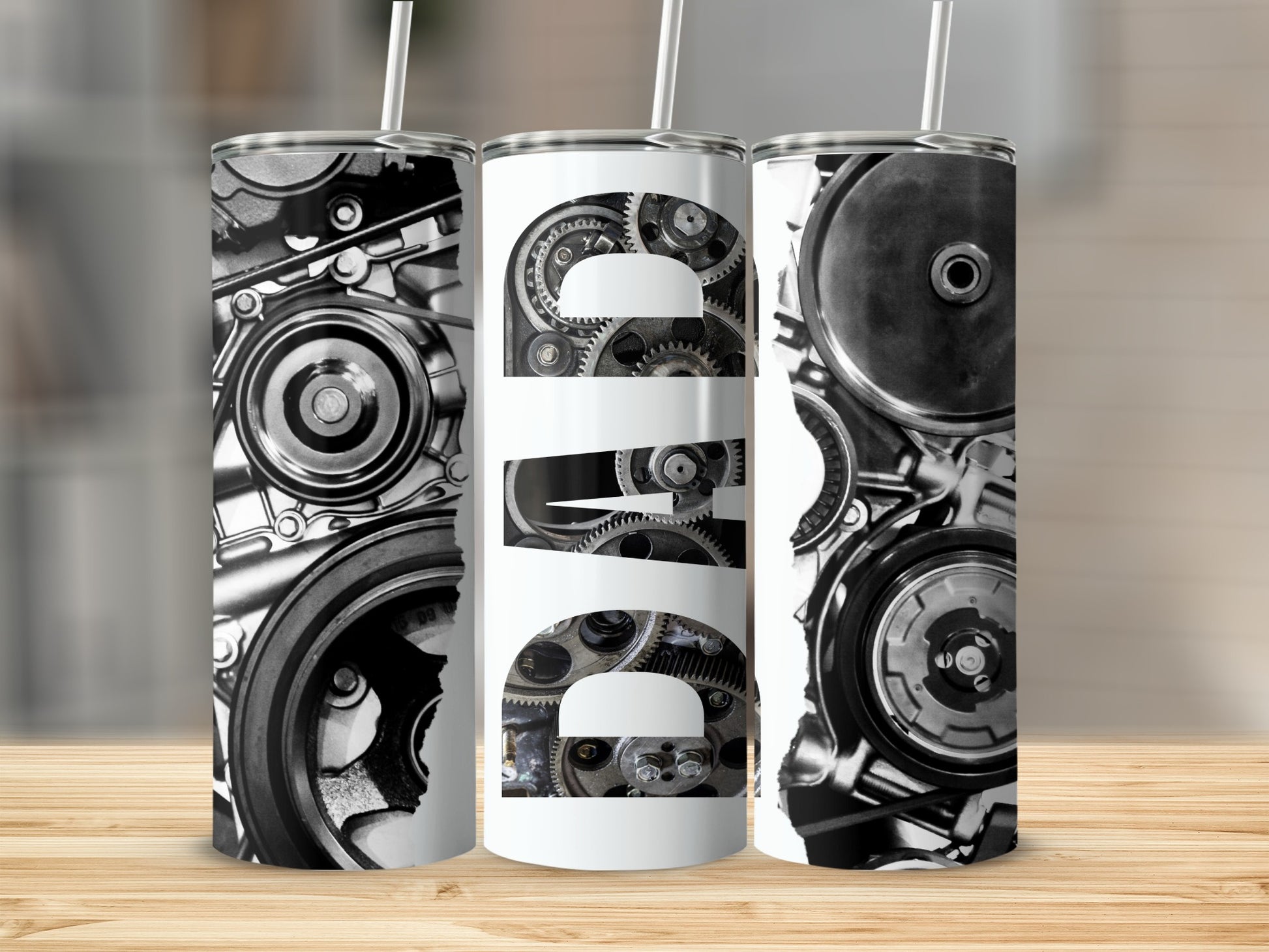 Engine Gears Design Tumbler Flask with Straw