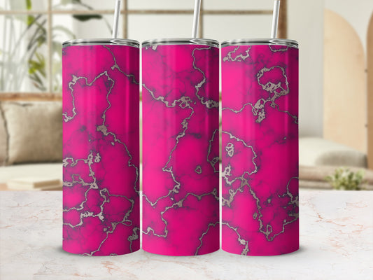 Vivid Hot Pink Silver Marble Veins Design Tumbler product type