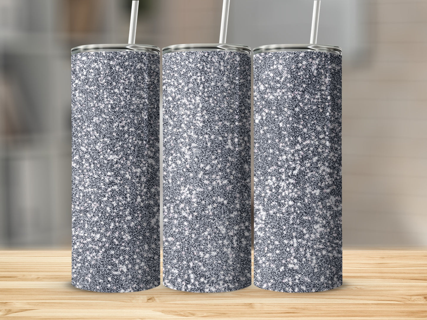 Sparkling Gray Glittery Drink Tumblers Set