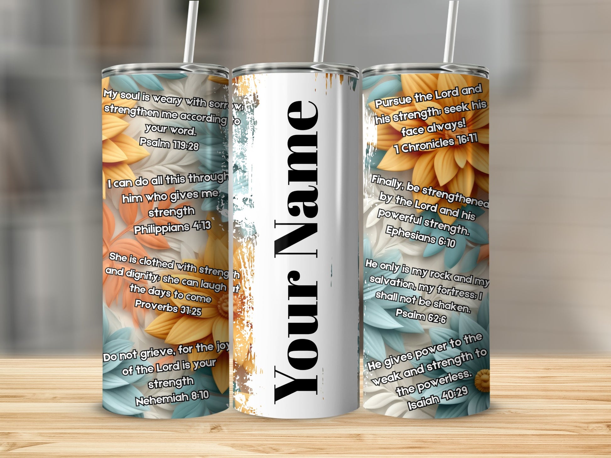Floral Design Personalized Religious Quote Tumbler