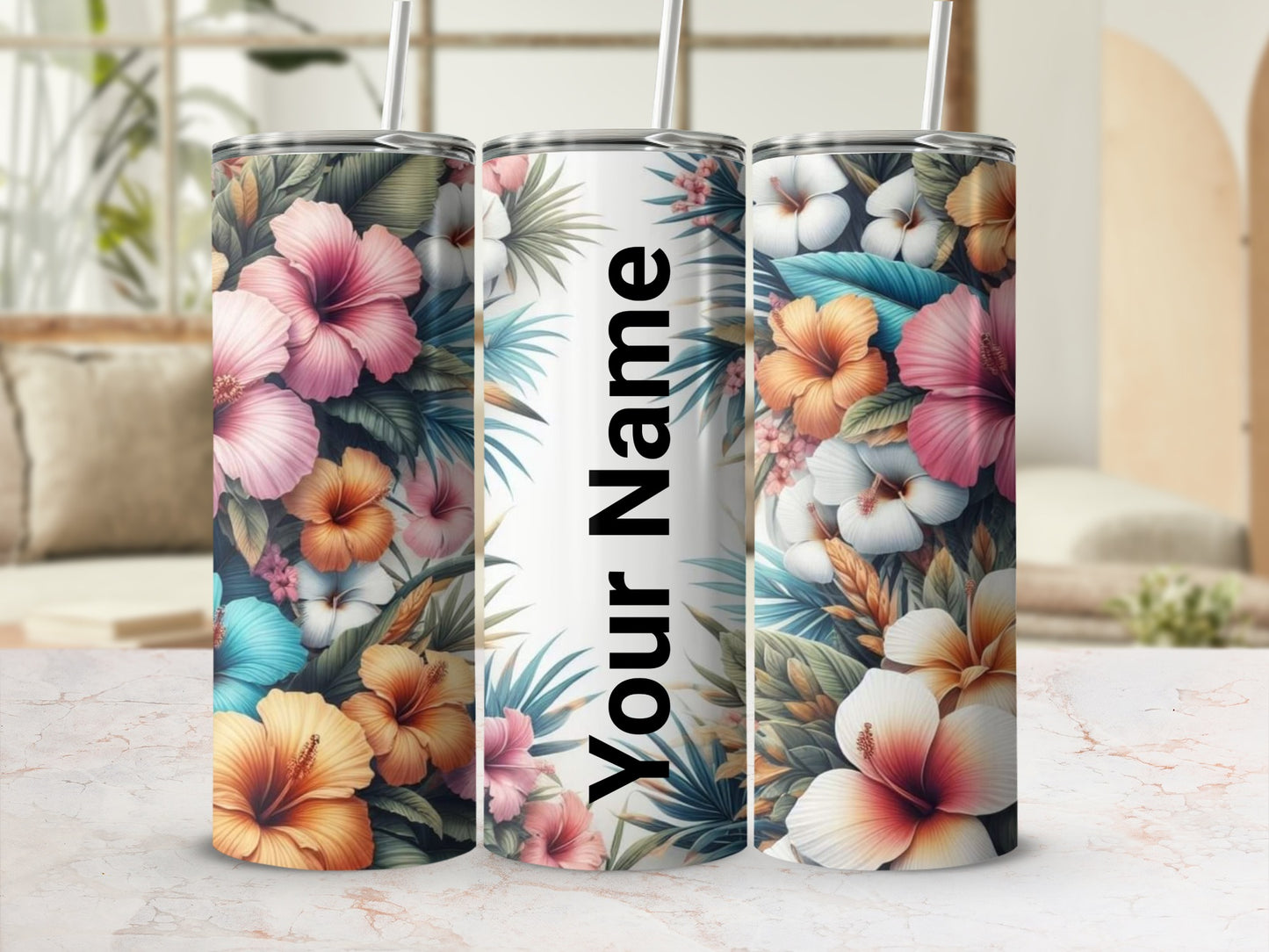 Personalized Tropical Floral Tumbler with Your Name Custom Design