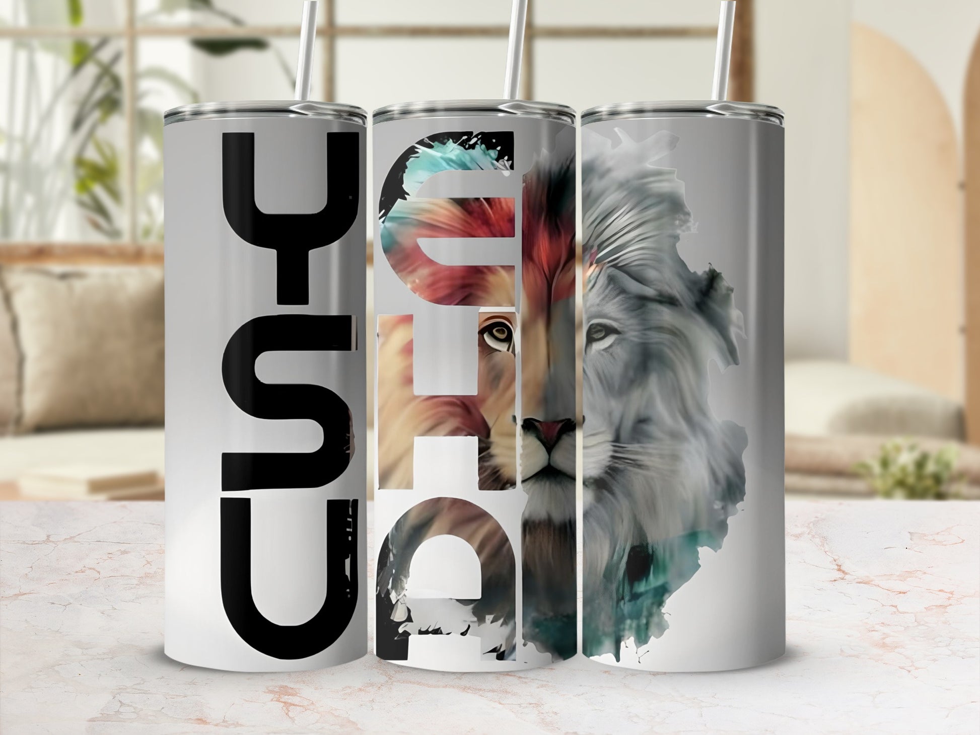 Custom Designed Tumbler Cups with Lion Print