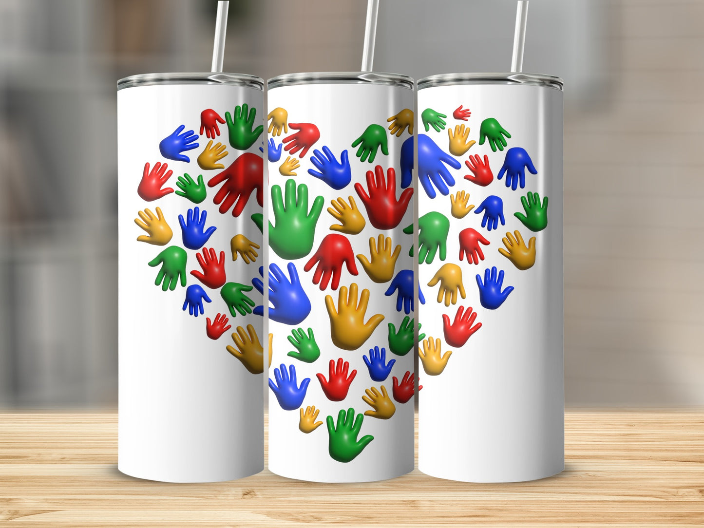 Colorful Handprint Heart Design Tumbler Product