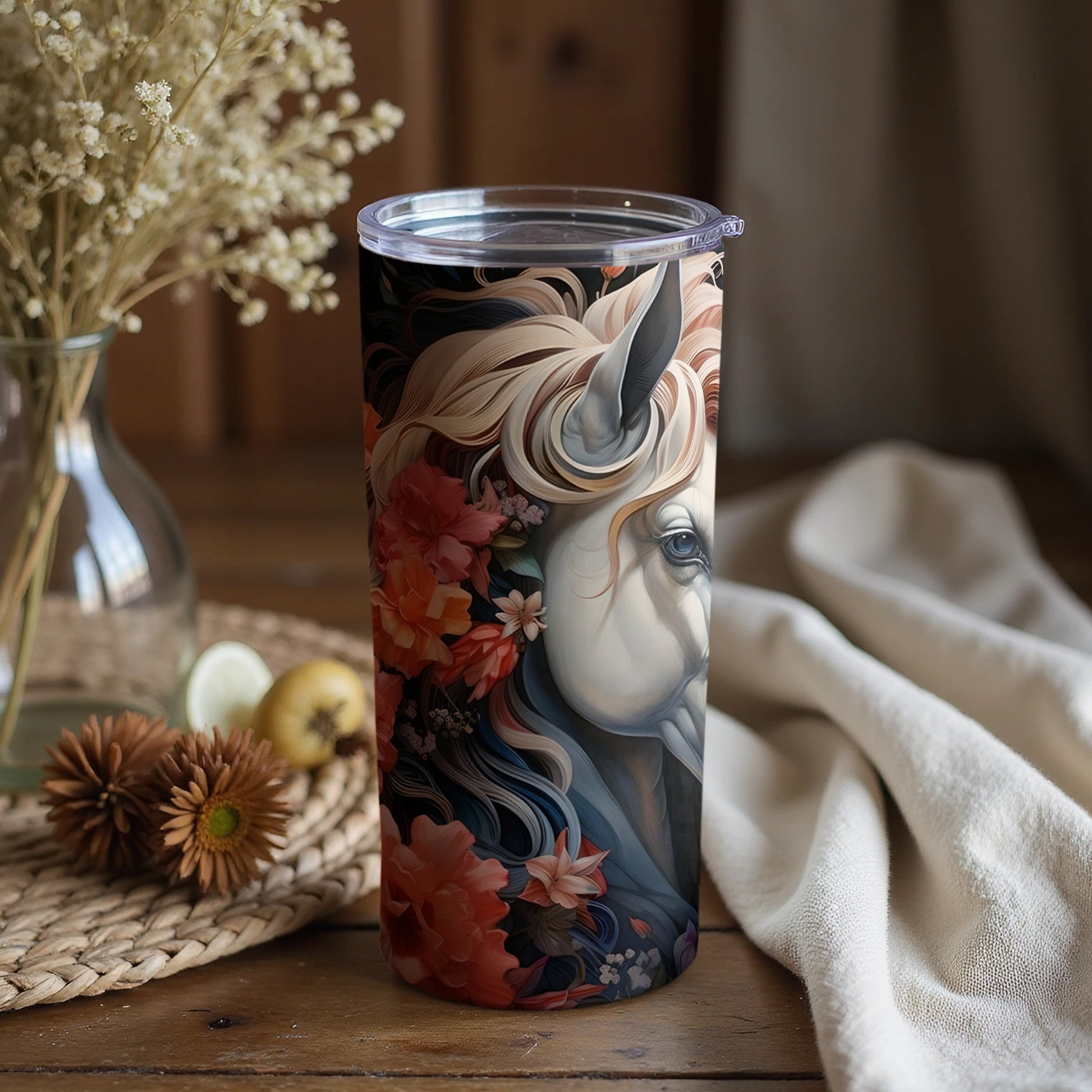 Elegant Floral Horse Design Tumbler for Drink Lovers
