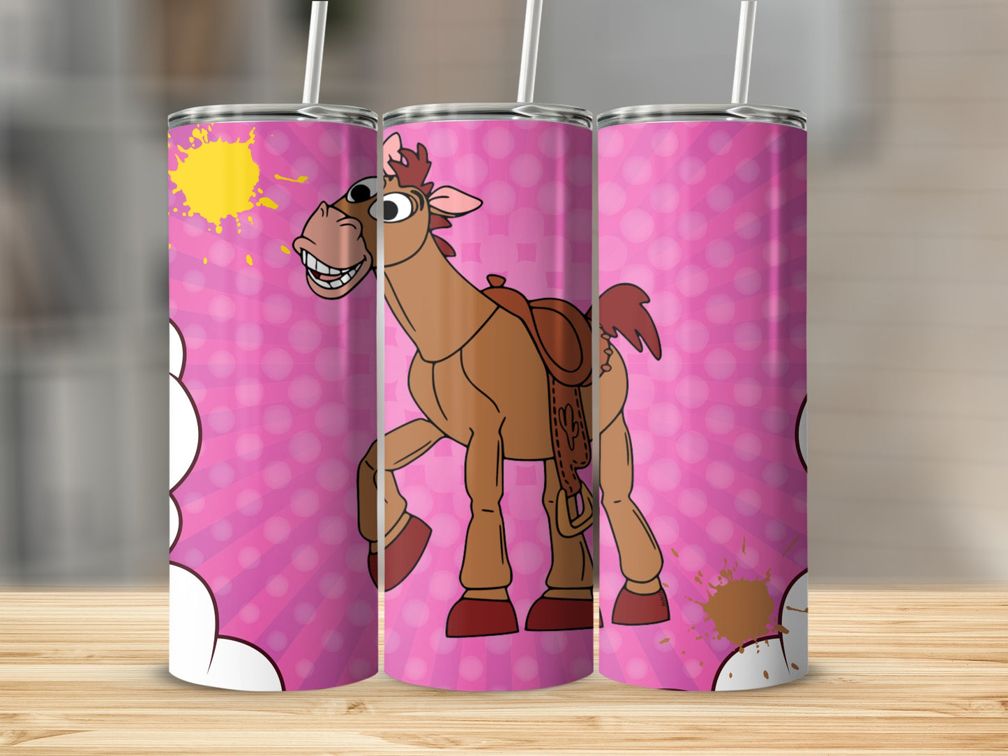 Funny Cartoon Horse with Pink Background Tumbler
