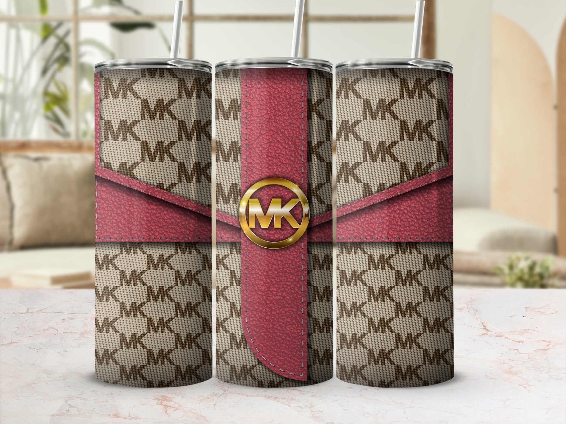 Custom MK Inspired Red and Beige Tumbler 20oz