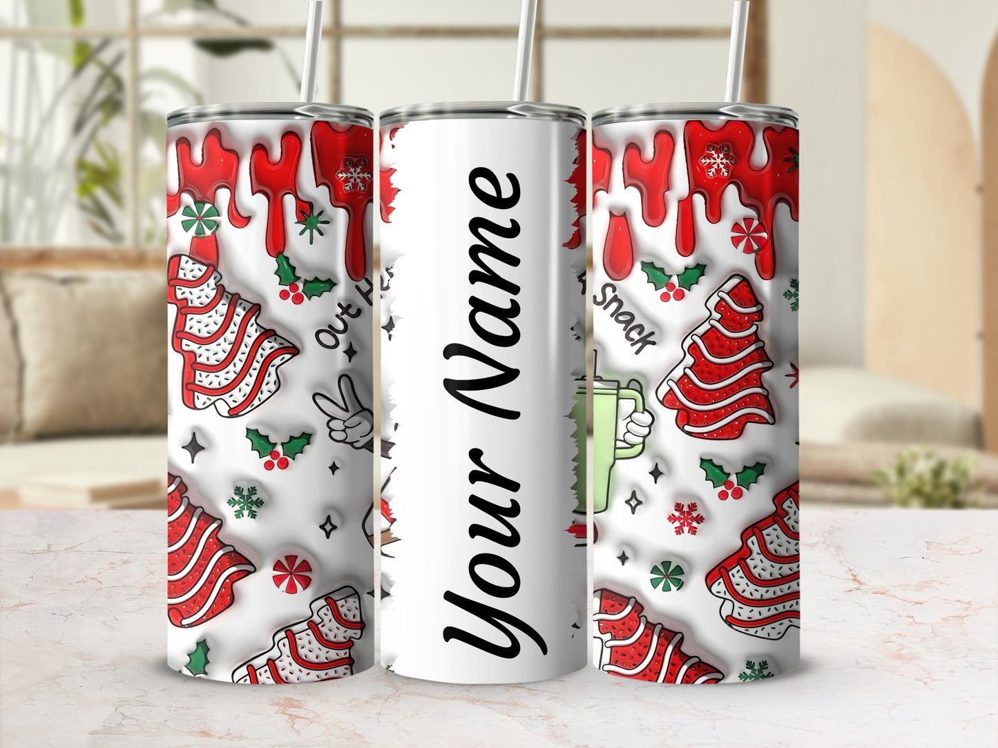 Personalized Christmas Tree Patterned Tumbler Cup