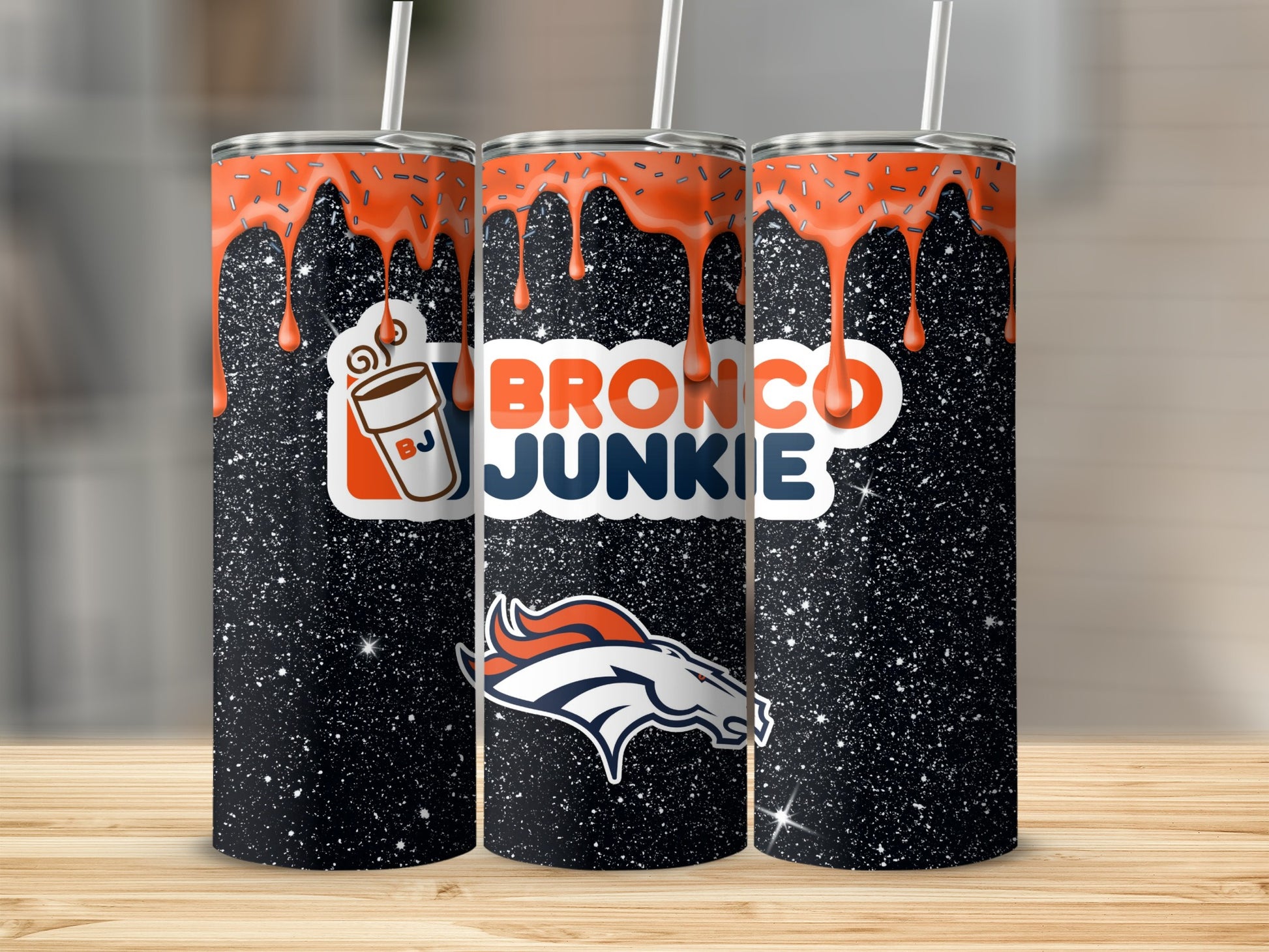Bronco Junkie Design Orange Drip Glitter Tumbler