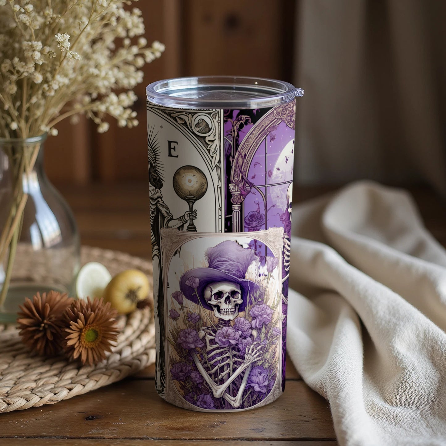 Elegant Skeleton With Purple Flowers Tumbler