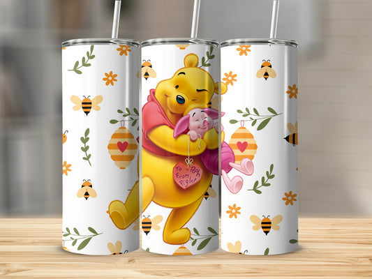 Winnie the Pooh Hugging Piglet Floral Tumbler