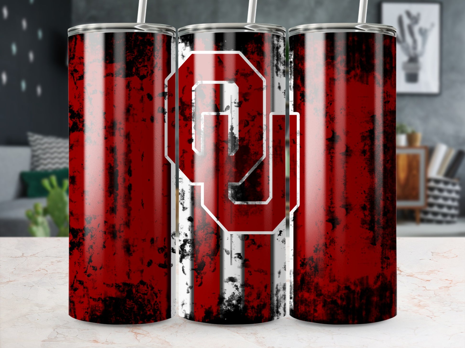 Vintage Red and Black Grunge Pattern Tumbler Cup